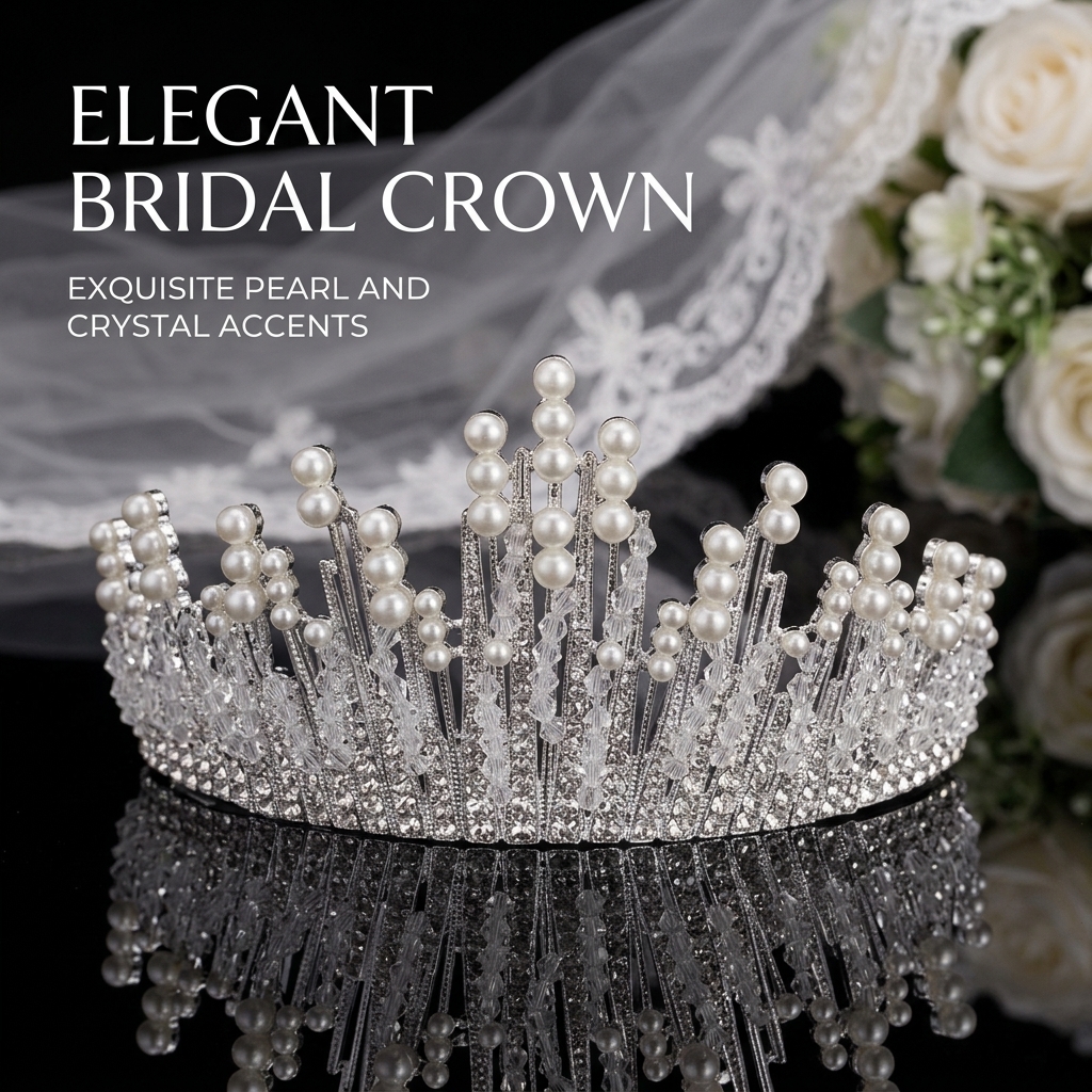 Event & Party Supply - Bridal Pearl Crown Headpiece Elegant Rhinestone