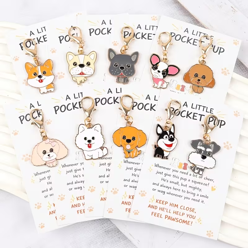 Event Supplies - 10 Cute Cartoon Puppy Keychains—2D Animal-Themed