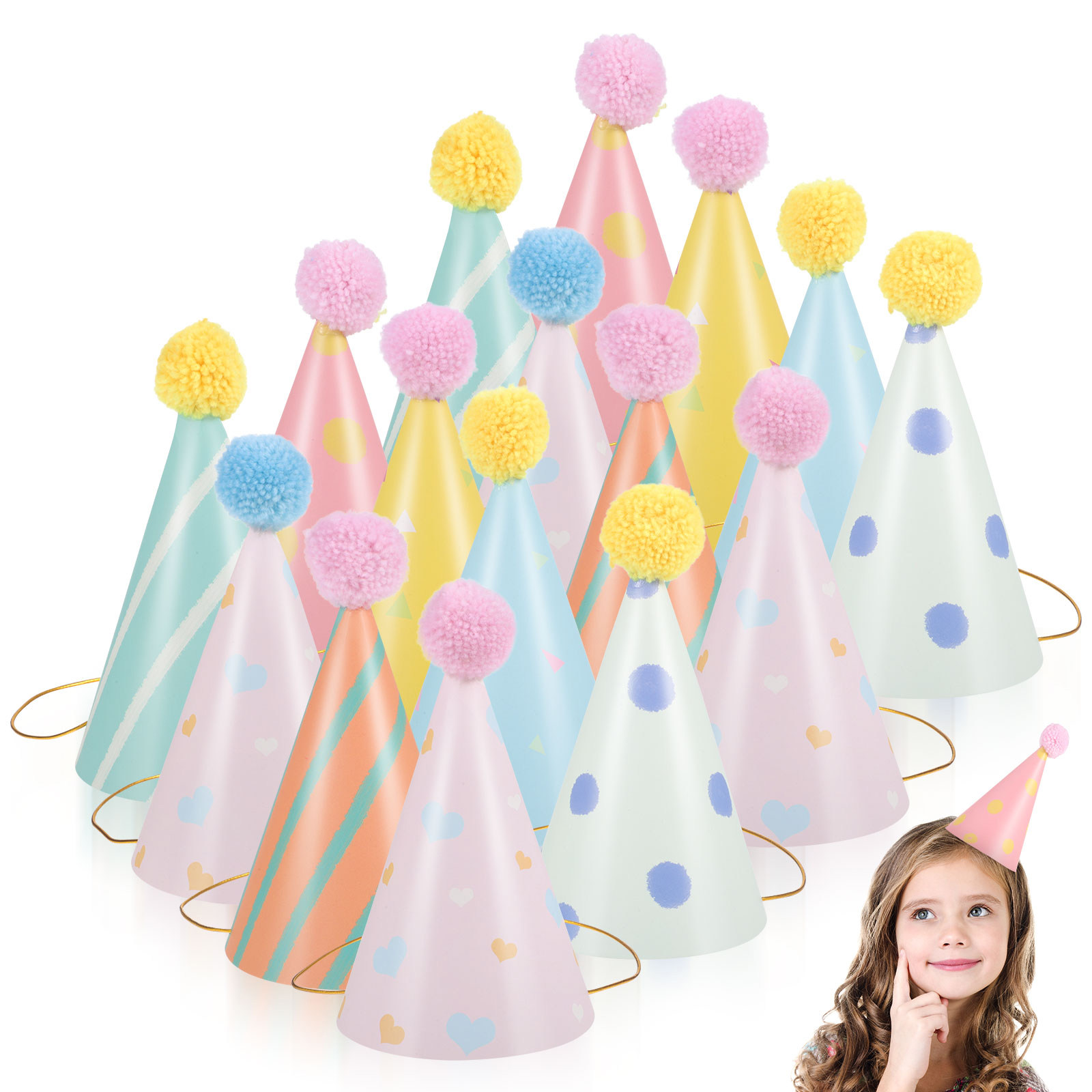 Party Hat Cone - 14Pcs Paper Birthday Hats for Children