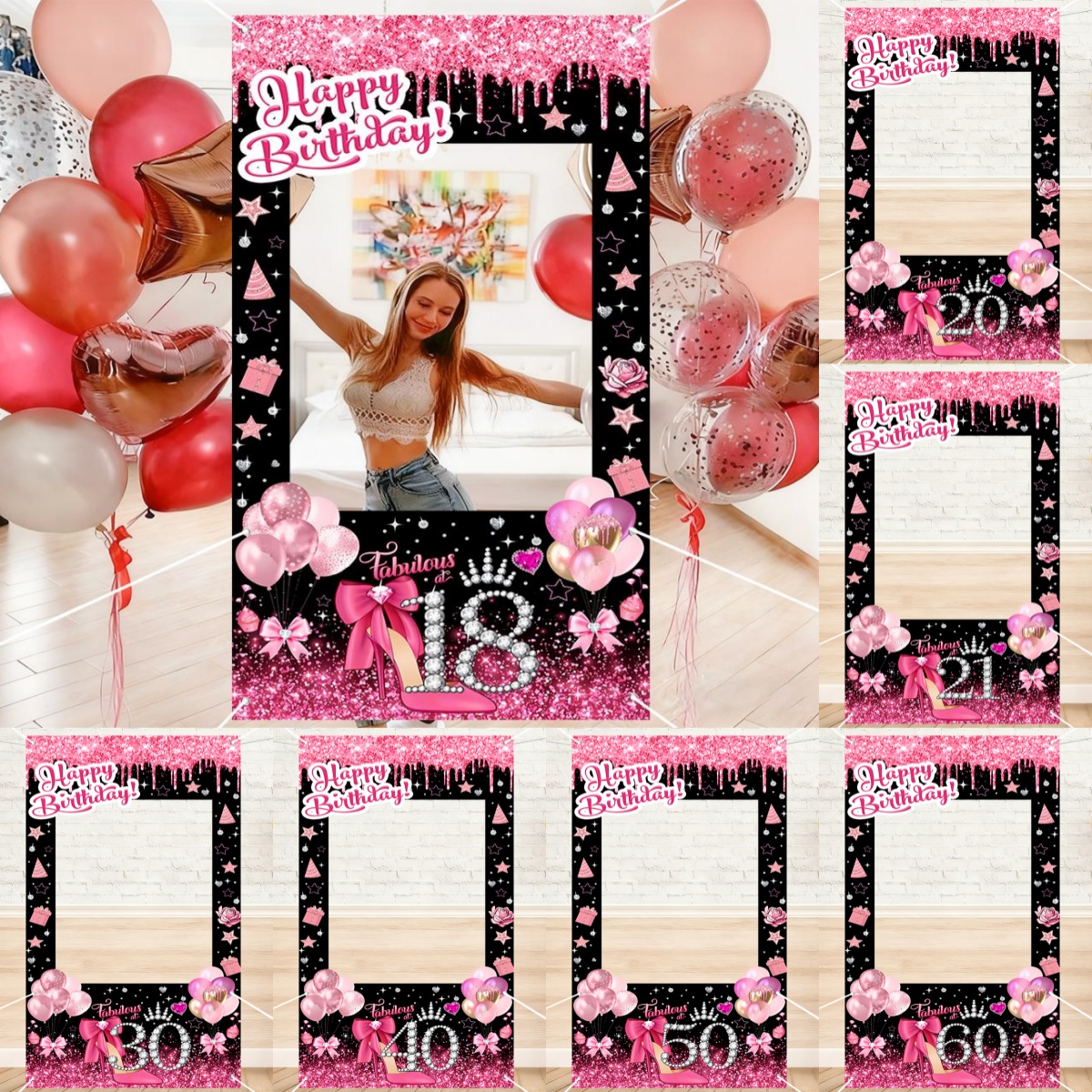 Photo Booth Frame - Photo Booth Frame Backdrop Pink Glitter