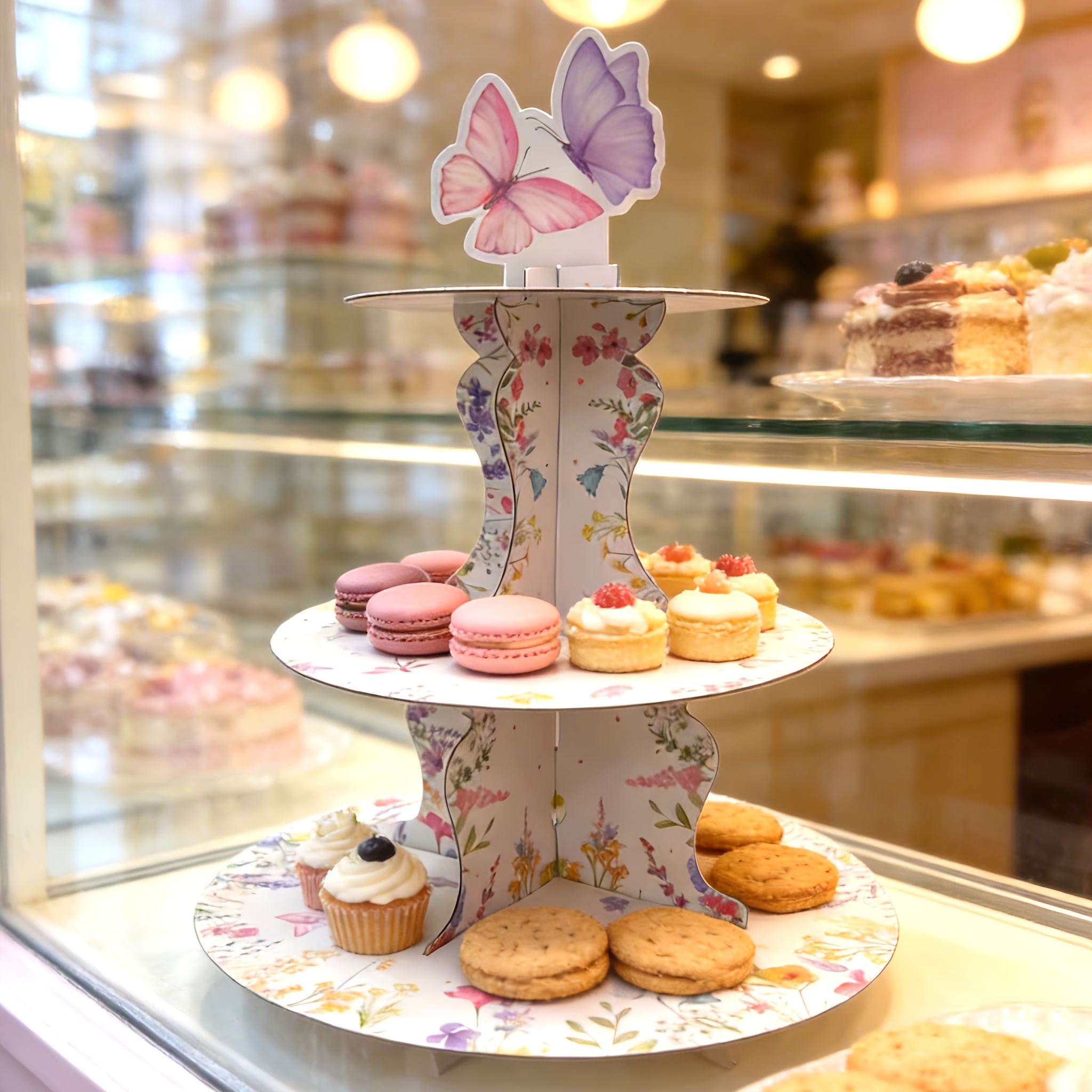Cupcake Stand Tier - 3-Tier Wildflower Butterfly Cake Stand, Spring