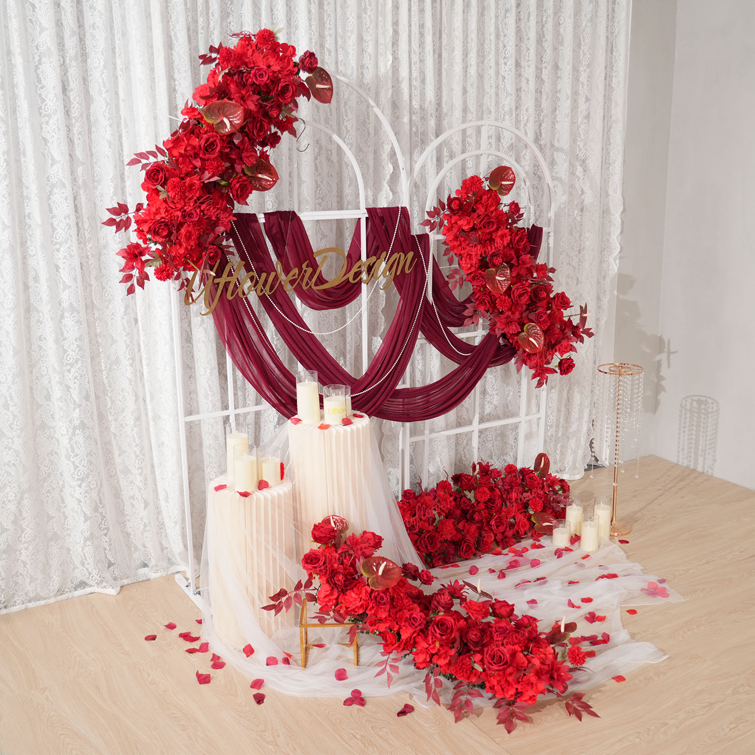 Uflower Red Flower Row Wedding - огляд і ціна Flower Wall Panel