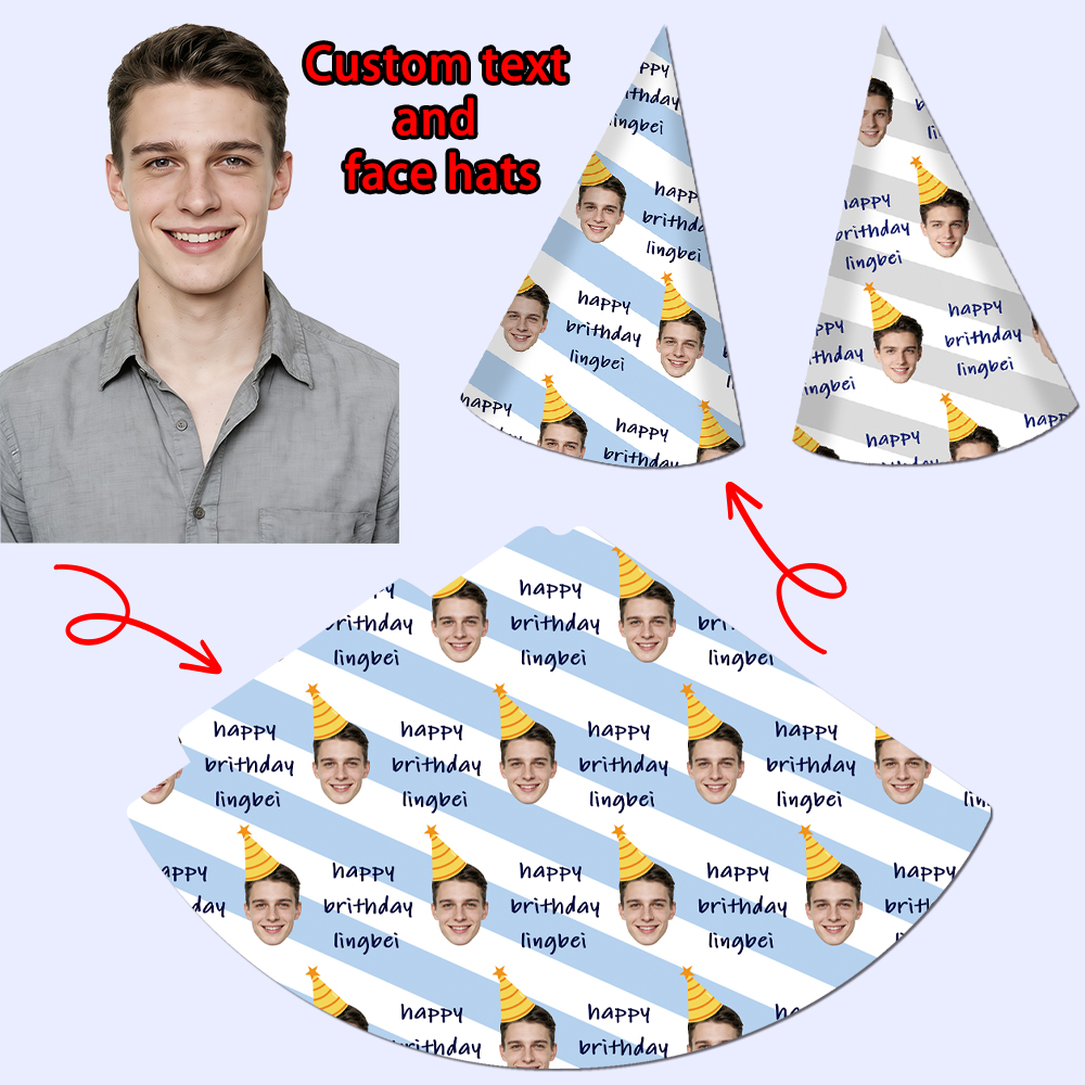8pcs Custom Text and Photo Fac - огляд і ціна Party Hat Cone