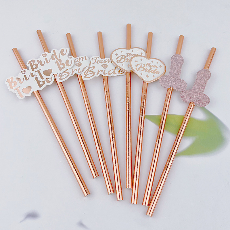 10pcs Team Bride Rose Gold Str - огляд і ціна Paper Straw Color