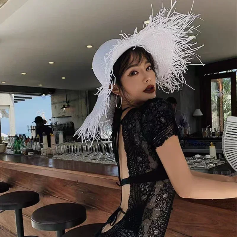 New Summer Wide-brimmed Solid  - огляд і ціна Paper Straw Color