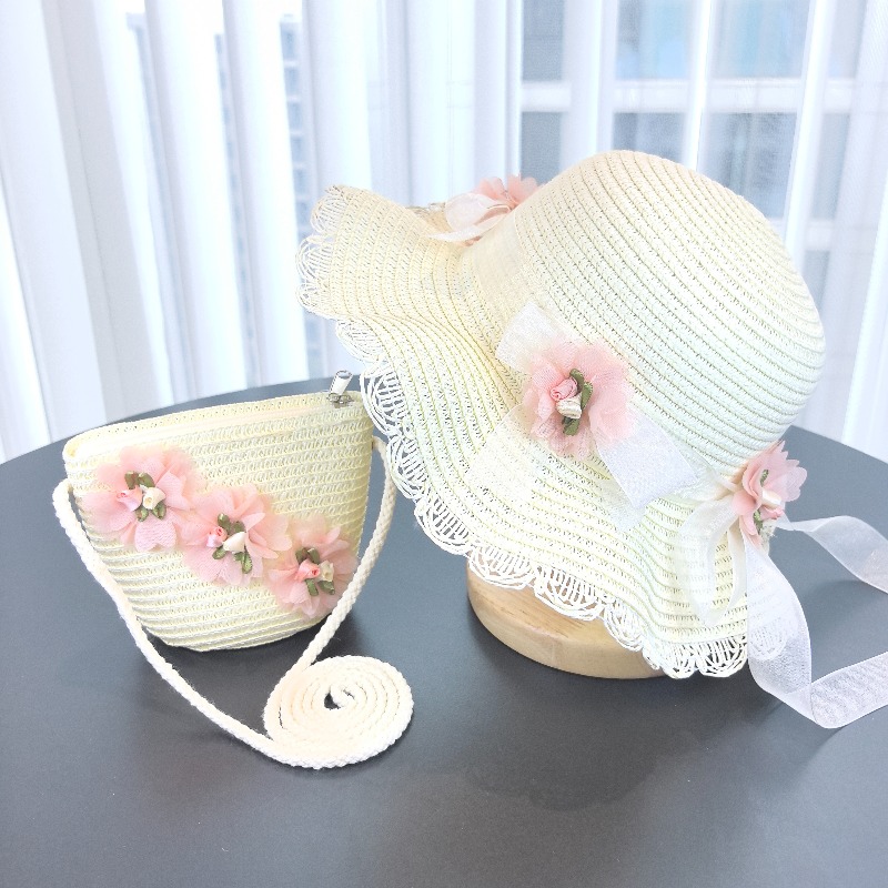 Girls 2pcs Straw Hat Solid Col - огляд і ціна Paper Straw Color