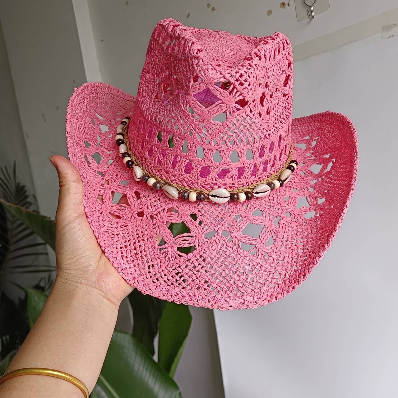 Pink Cowboy straw hat  hollow  - огляд і ціна Paper Straw Color